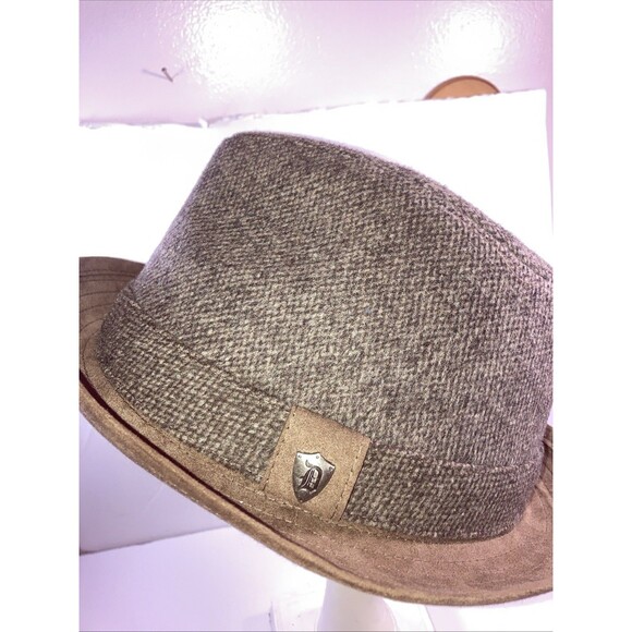 VTG Wool Tweed Herringbone Fedora Hat USA Made Wool English Brown X-Large - Picture 2 of 5